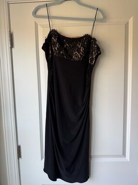 Black Dress STUNNER with Beige Top Underlay and Lace Detail, Size 16 -Runs Small